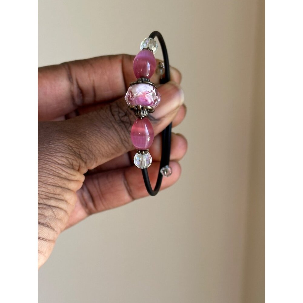 Handmade Bracelet Pink Glass Beads Crystal Accent Adjustable Beach Vacation - Picture 4 of 5